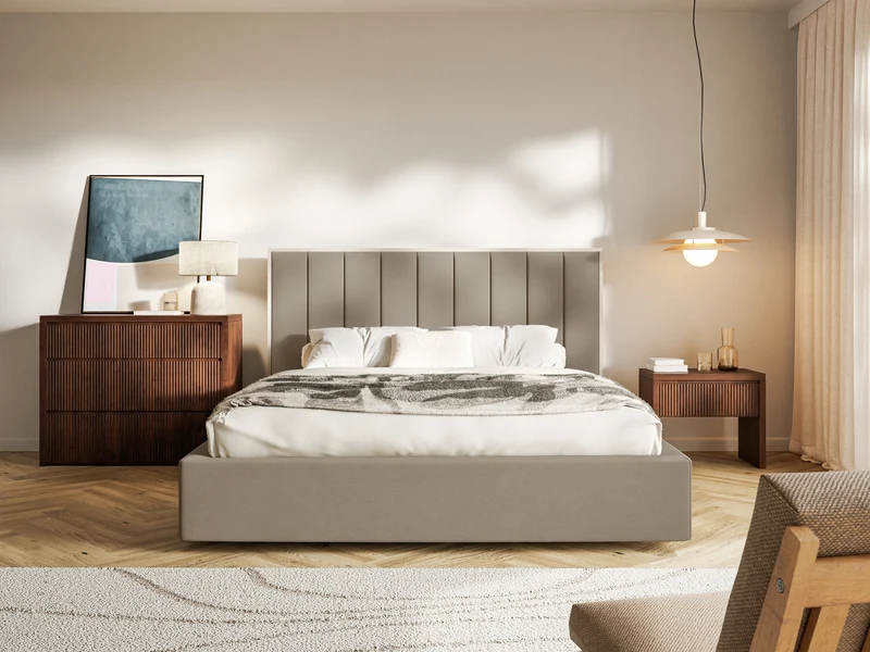 Gepolstertes Bett 160x200 cm Togents mit Stauraum, Metallrahmen, brauner wasserabweisender Samt