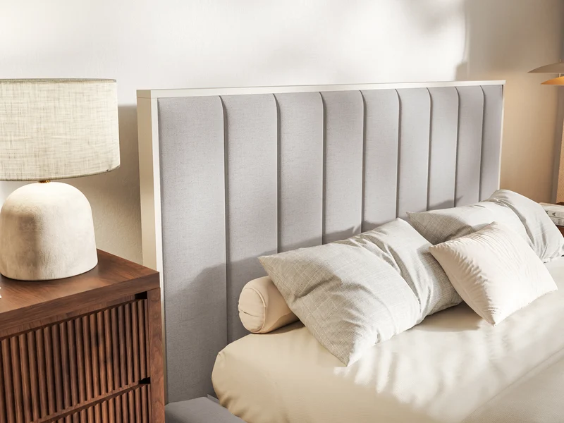 Gepolstertes Bett 140x200 cm Togents, hellgraubeige Chenille, wasserabweisend