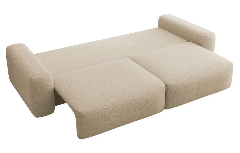 Dreisitziges ausklappbares Sofa Carnos, beige, chenille, wasserabweisend, schwarze Beine