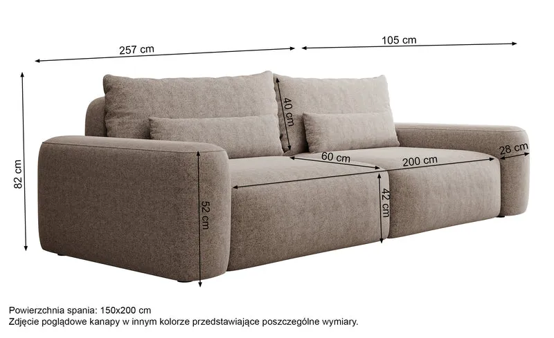 Dreisitziges ausklappbares Sofa Carnos, dunkelgrauer Chenille-Stoff, hydrophob, schwarze Beine