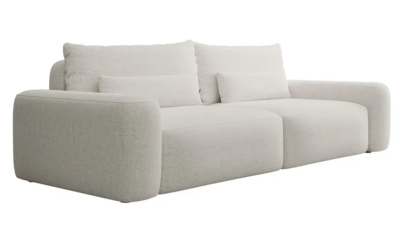 Dreisitziges ausklappbares Sofa Carnos, cremefarben, hydrophober Chenille-Stoff, schwarze Beine