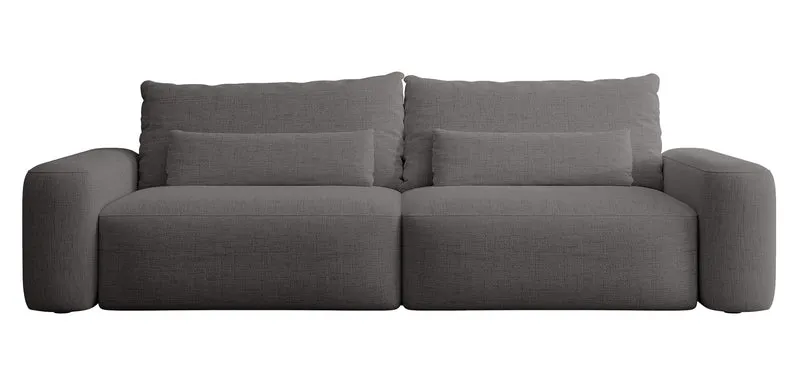 Dreisitziges ausklappbares Sofa Carnos, dunkelgrauer Chenille-Stoff, hydrophob, schwarze Beine
