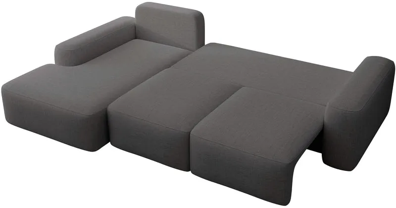 Ecksofa mit Schlaffunktion Carnos, L-förmig, mit zusätzlichen Lendenkissen, dunkelgrauer hydrophober Chenille-Stoff, linksseitig