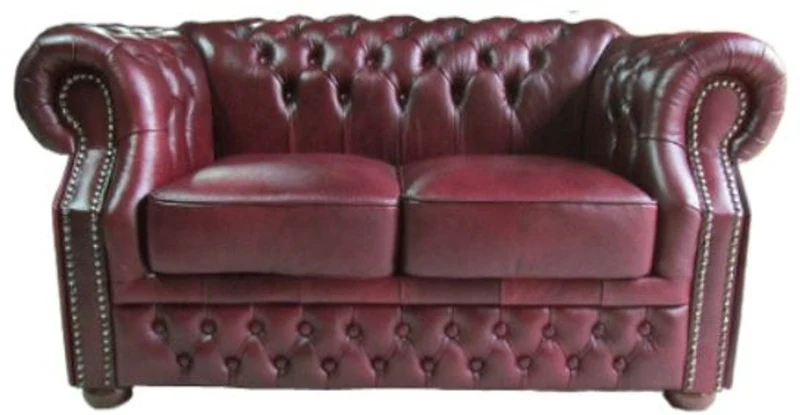 Casa Padrino Luxus Echtleder 2er Sofa Dunkelrot 180 x 90 x H. 80 cm - Chesterfield Möbel