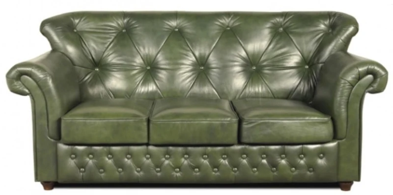 Casa Padrino Chesterfield Echtleder 3er Sofa in grün mit dunkelbraunen Füßen 200 x 80 x H. 85 cm - Luxus Qualität