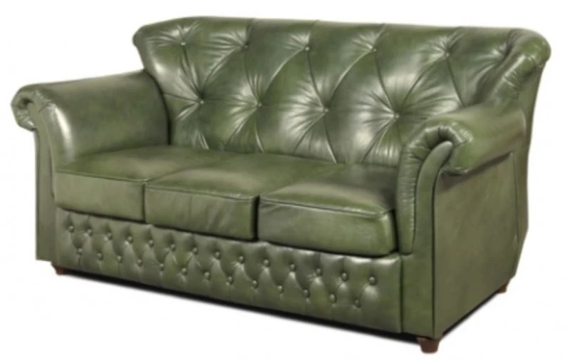 Casa Padrino Chesterfield Echtleder 3er Sofa in grün mit dunkelbraunen Füßen 200 x 80 x H. 85 cm - Luxus Qualität