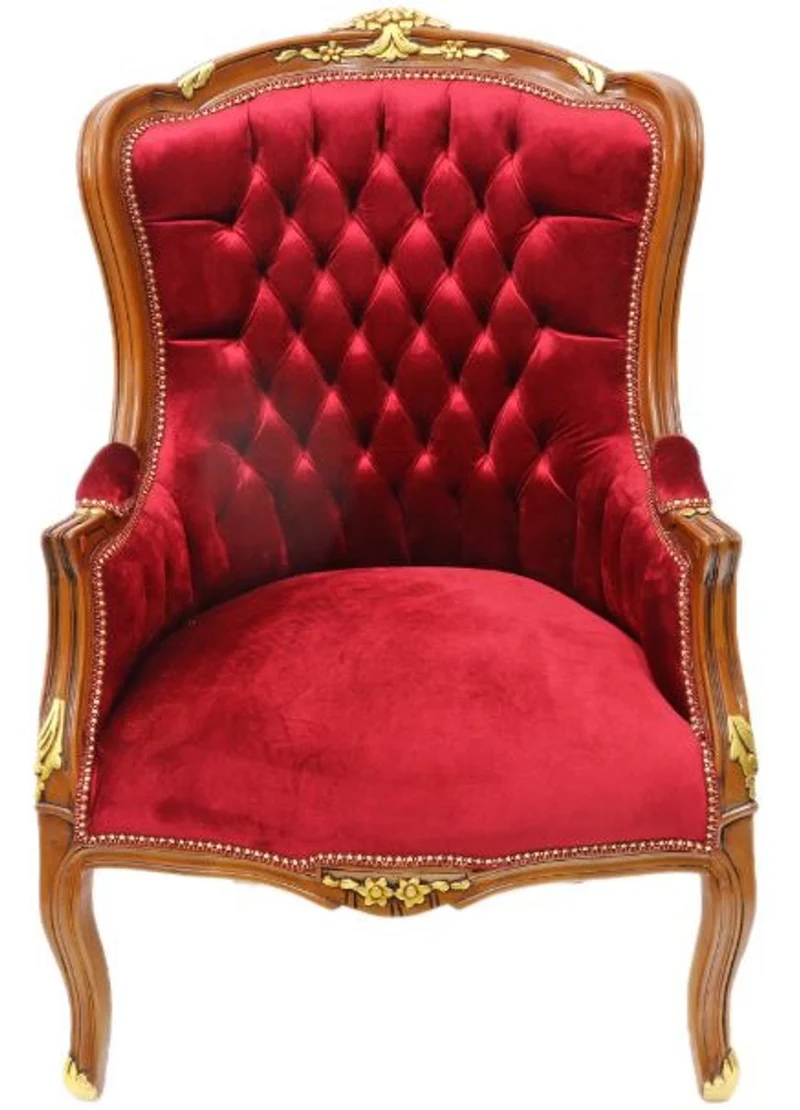 Casa Padrino Barock Lounge Sessel Mahagoni Braun / Bordeaux 70 cm x 60 cm x H. 105cm - Massivholz