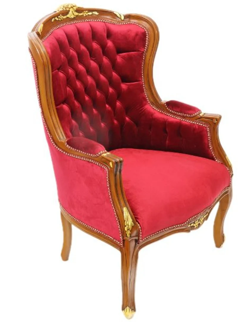 Casa Padrino Barock Lounge Sessel Mahagoni Braun / Bordeaux 70 cm x 60 cm x H. 105cm - Massivholz