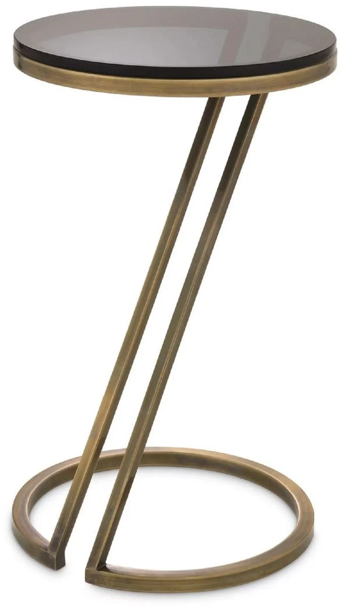 Casa Padrino Luxus Beistelltisch Vintage Messing / Grau Ø 36 x H. 60 cm - Edelstahl Tisch mit Glasplatte - Wohnzimmer Möbel - Luxus Möbel - Luxus Einrichtung - Luxus Interior