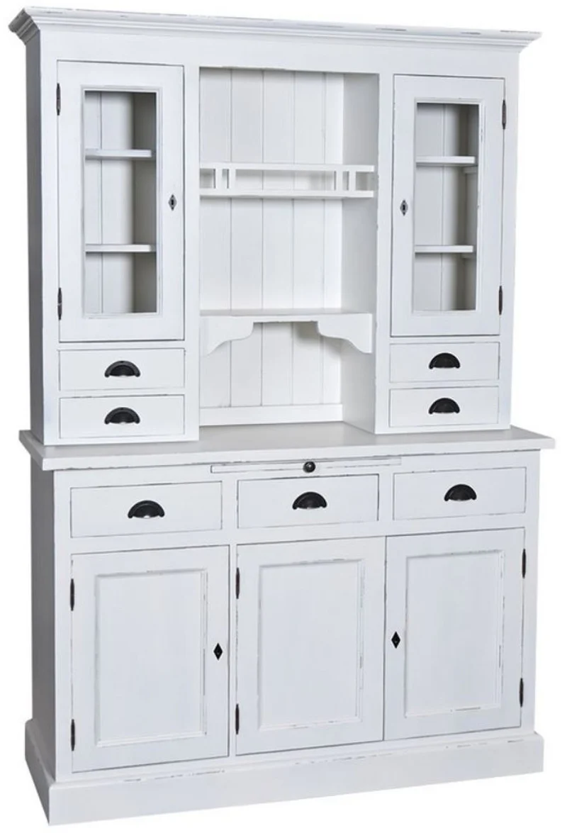 Casa Padrino Landhausstil Küchenschrank Antik Weiß 137 x 50 x H. 197 cm - 2 Teiliger Küchenschrank mit 5 Türen und 7 Schubladen