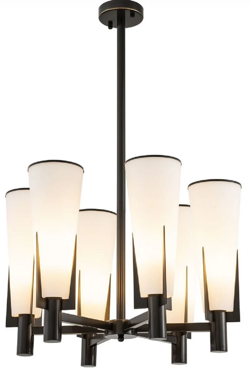 Casa Padrino Luxus Kronleuchter Bronzefarben / Weiß Ø 60 x H. 78 cm - Moderner Metall Kronleuchter mit Glas Lampenschirmen - Luxus Kollektion