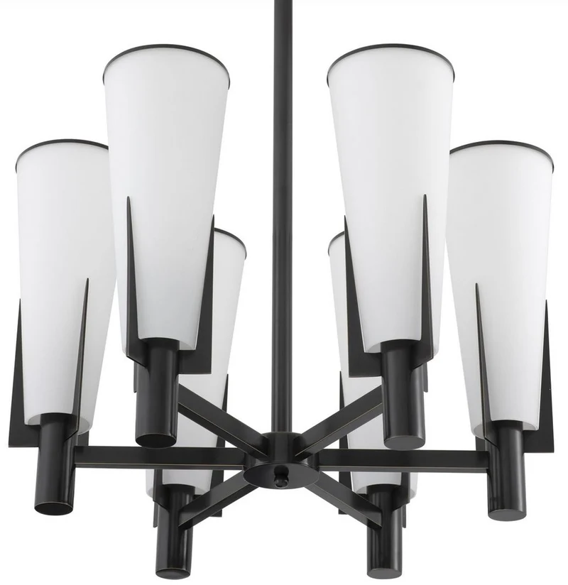 Casa Padrino Luxus Kronleuchter Bronzefarben / Weiß Ø 60 x H. 78 cm - Moderner Metall Kronleuchter mit Glas Lampenschirmen - Luxus Kollektion