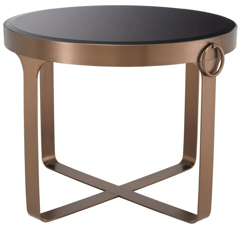 Casa Padrino Luxus Beistelltisch Kupferfarben / Schwarz Ø 60 x H. 47 cm - Runder Edelstahl Tisch mit Glasplatte - Wohnzimmer Möbel - Luxus Möbel