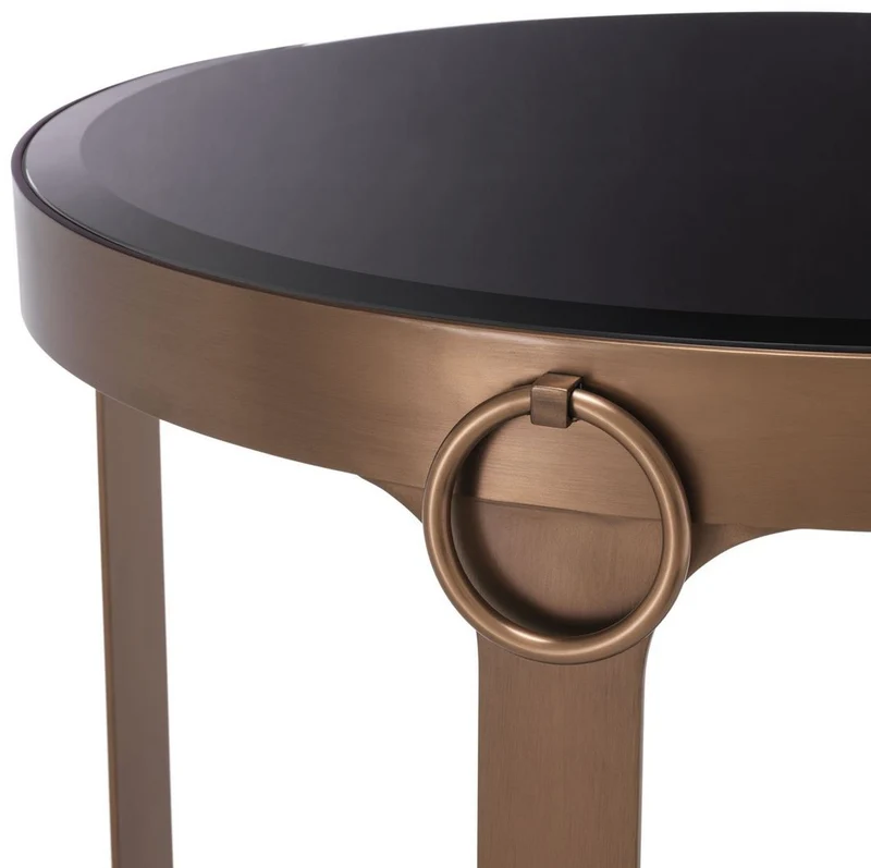 Casa Padrino Luxus Beistelltisch Kupferfarben / Schwarz Ø 60 x H. 47 cm - Runder Edelstahl Tisch mit Glasplatte - Wohnzimmer Möbel - Luxus Möbel