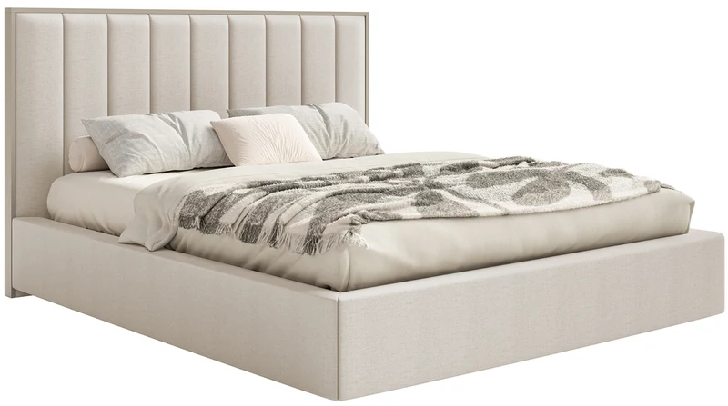 Polsterbett 180x200 cm Togents mit Stauraum, Metallrahmen, hellbeige, hydrophobes Chenille