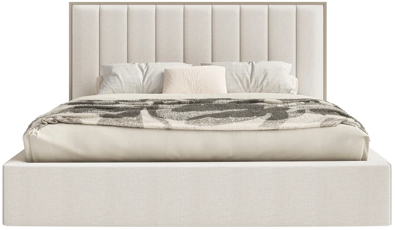 Polsterbett 180x200 cm Togents mit Stauraum, Metallrahmen, hellbeige, hydrophobes Chenille