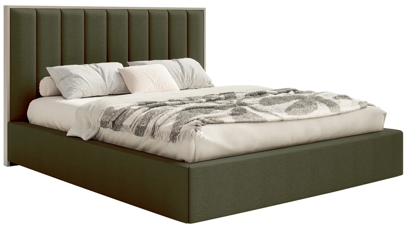 Polsterbett 160x200 cm Togents mit LED-Beleuchtung, dunkelgrüner hydrophober Chenille-Stoff