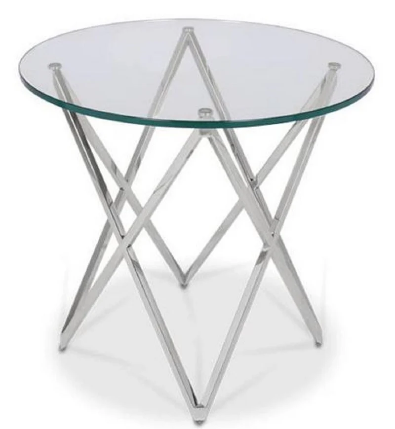 Casa Padrino Luxus Beistelltisch Silber Ø 60 x H. 55 cm - Runder Edelstahl Tisch mit Glasplatte - Luxus Möbel