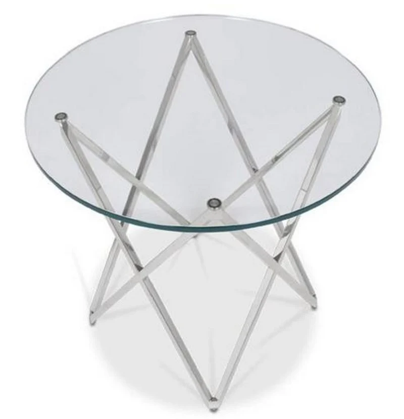 Casa Padrino Luxus Beistelltisch Silber Ø 60 x H. 55 cm - Runder Edelstahl Tisch mit Glasplatte - Luxus Möbel