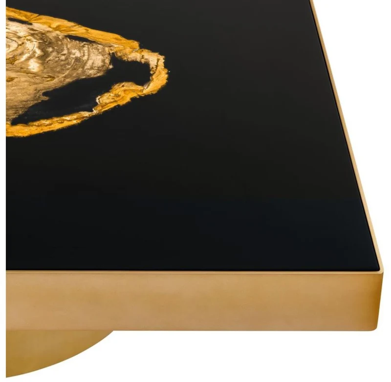 Casa Padrino Designer Couchtisch mit eingearbeitetem versteinertem Holz - Limited Edition