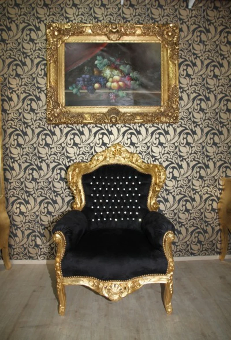 Casa Padrino Barock Sessel King im Antik Stil, Schwarz Gold mit Glitzersteinen, 120 x 85 x 85 cm