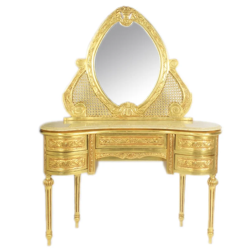 Casa Padrino Barock Schmink Konsole mit Spiegel Gold 120 x 40 x H155 cm - Schlafzimmer Spiegelkonsole mit Schubladen