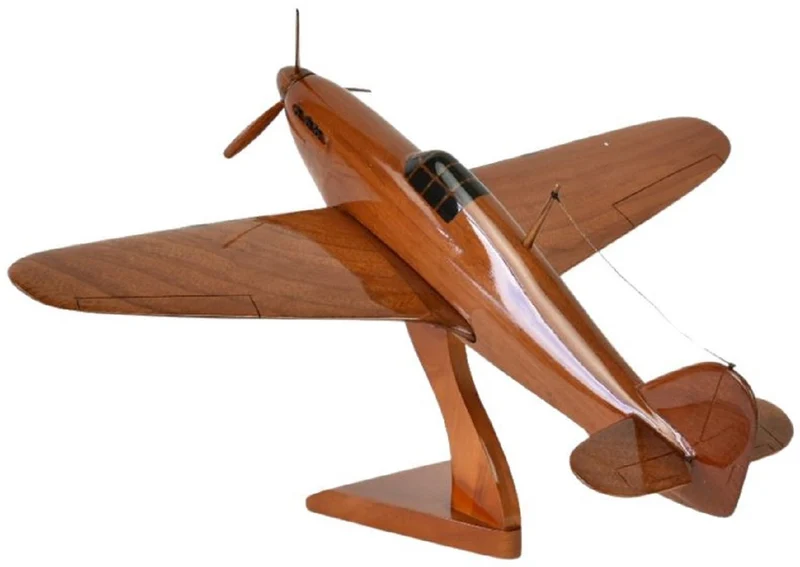 Casa Padrino Luxus Deko Jagdflugzeug Hawker Hurricane Braun / Schwarz 44 x 35 x H. 20 cm - Holz Flugzeug mit Ständer - Propellerflugzeug - Modellflugzeug - Schreibtisch Deko - Deko Accessoires