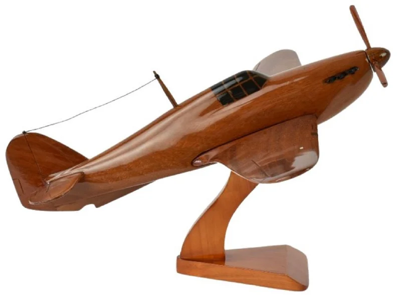 Casa Padrino Luxus Deko Jagdflugzeug Hawker Hurricane Braun / Schwarz 44 x 35 x H. 20 cm - Holz Flugzeug mit Ständer - Propellerflugzeug - Modellflugzeug - Schreibtisch Deko - Deko Accessoires