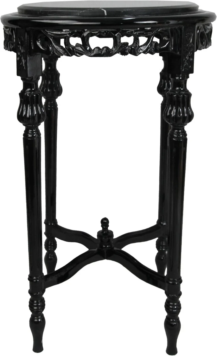 Casa Padrino Barock Beistelltisch Schwarz mit schwarzer Marmorplatte Rund 72 x 45 cm Antik Stil - Telefon Blumen Tisch