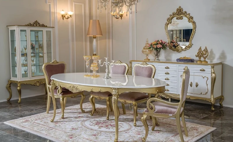 Casa Padrino Luxus Barock Esstisch Weiß / Gold - Ovaler Massivholz Esszimmertisch - Prunkvolle Barock Esszimmer Möbel