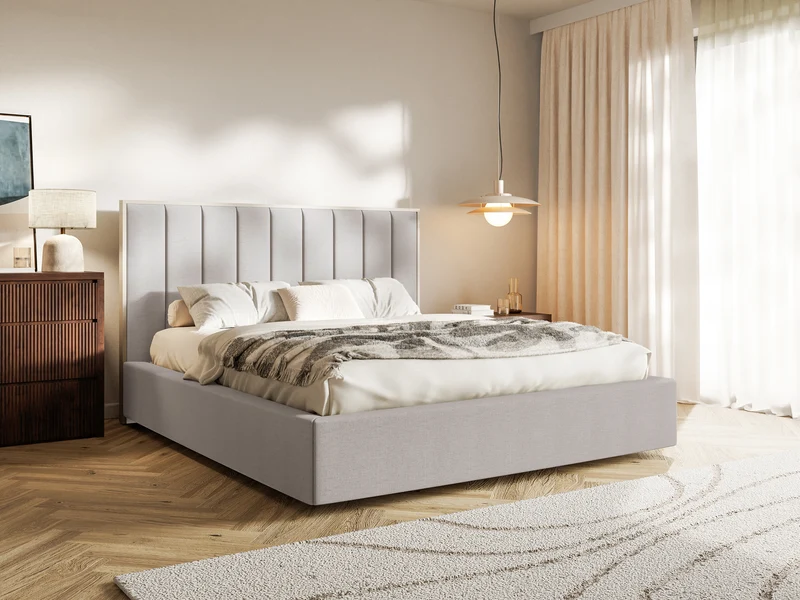 Gepolstertes Bett 140x200 cm Togents, hellgraubeige Chenille, wasserabweisend