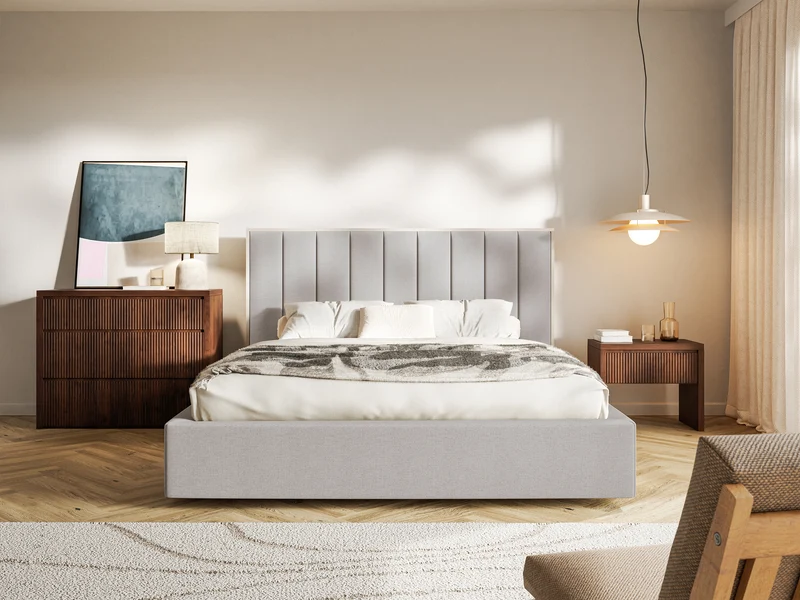 Gepolstertes Bett 140x200 cm Togents, hellgraubeige Chenille, wasserabweisend