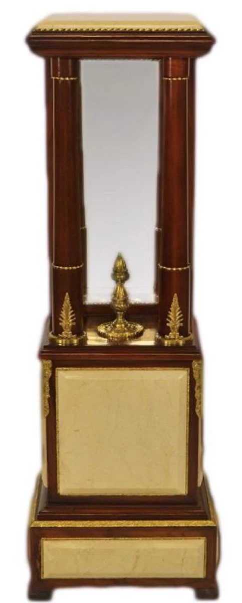 Casa Padrino Barock Säule Dunkelbraun / Cremefarben / Messing 35 x 25 x H. 110 cm - Barockmöbel