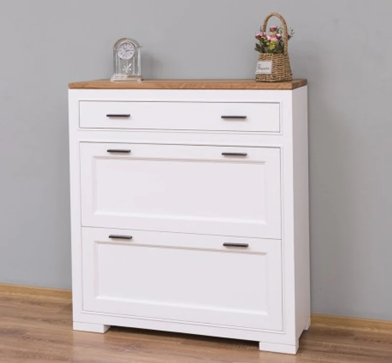 Casa Padrino Schuhschrank im Landhausstil mit 2 Türen, 1 Schublade und Eichenholzplatte, 100 x 35 x 110 cm