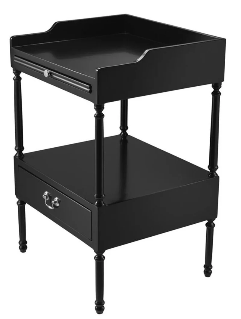 Casa Padrino Luxus Wohnzimmer Beistelltisch Schwarz / Silber 48 x 42 x H. 73 cm - Wohnzimmermöbel