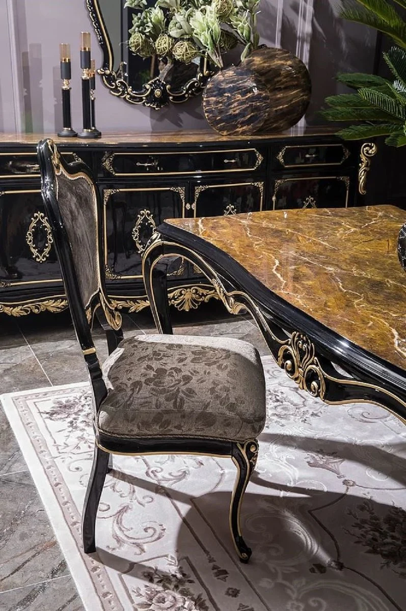 Casa Padrino Luxus Barock Esstisch Schwarz / Gold - Prunkvoller Massivholz Esszimmertisch - Barock Esszimmer Möbel - Edel & Prunkvoll