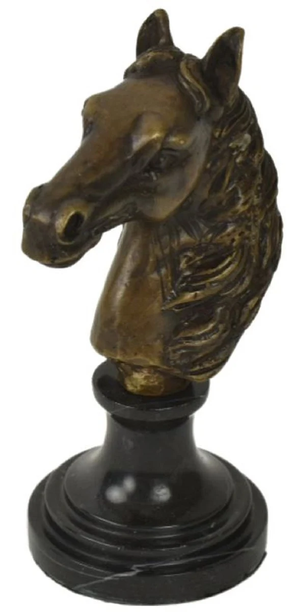 Casa Padrino Luxus Briefbeschwerer Pferdekopf Bronzefarben / Schwarz 8 x 10 x H. 16 cm - Bronze Skulptur mit Marmorsockel - Schreibtisch Deko Accessoires