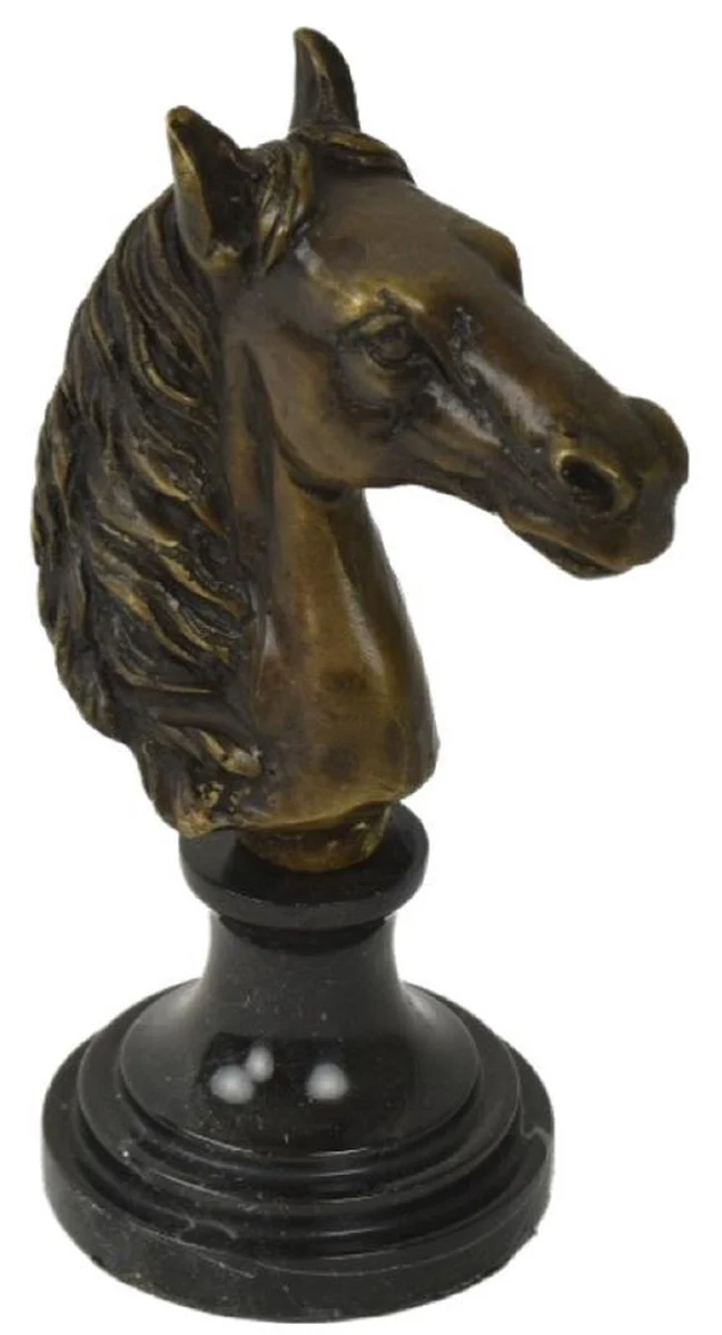 Casa Padrino Luxus Briefbeschwerer Pferdekopf Bronzefarben / Schwarz 8 x 10 x H. 16 cm - Bronze Skulptur mit Marmorsockel - Schreibtisch Deko Accessoires