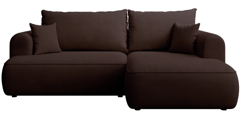 Ecksofa mit Schlaffunktion Ovo Mini, L-förmig, rechtsseitig, brauner Chenille, pflegeleicht