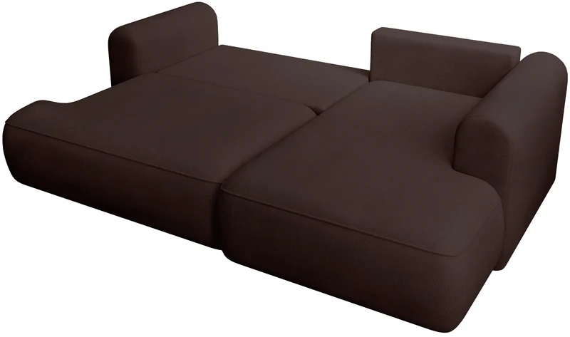 Ecksofa mit Schlaffunktion Ovo Mini, L-förmig, rechtsseitig, brauner Chenille, pflegeleicht