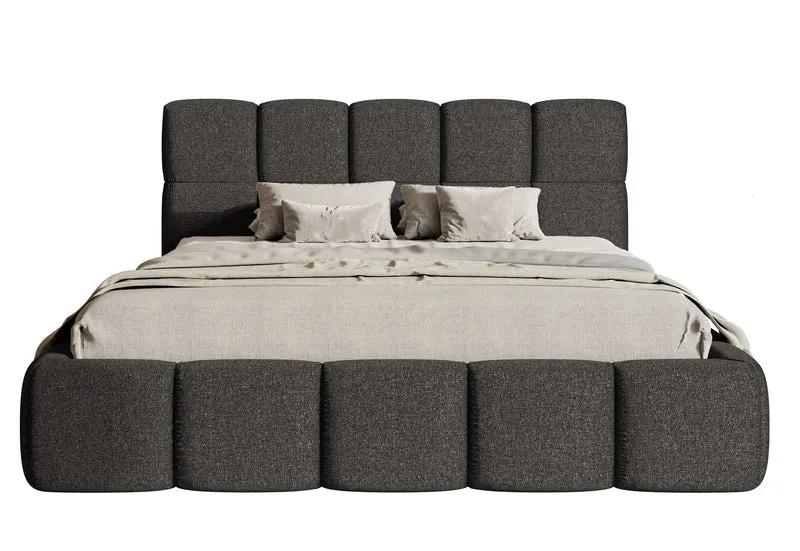 Gepolstertes Bett 120x200 cm Cloudy mit Stauraum, Metallrahmen, graphitfarben, hydrophobes Chenille