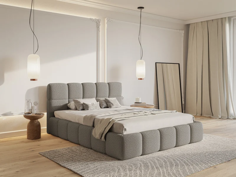 Gepolstertes Bett 120x200 cm Cloudy in grauem Bouclé