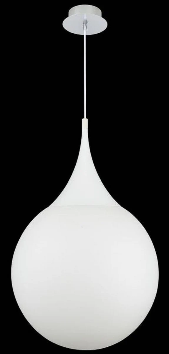 Casa Padrino LED Hängeleuchte Silber / Weiß Ø 40 x H. 150 cm - Pendelleuchte mit Mattglas Lampenschirm