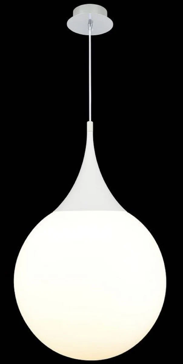 Casa Padrino LED Hängeleuchte Silber / Weiß Ø 40 x H. 150 cm - Pendelleuchte mit Mattglas Lampenschirm