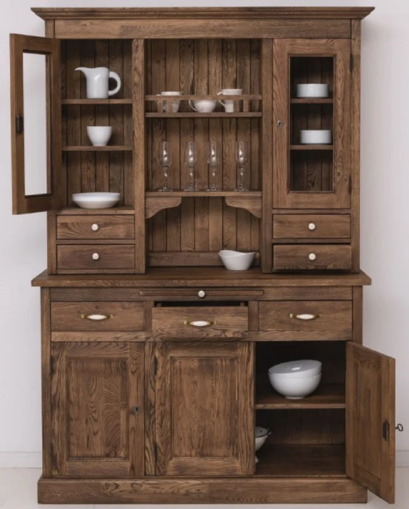 Casa Padrino Landhausstil Esszimmerschrank Dunkelbraun 137 x 50 x H. 197 cm - Massivholz Küchenschrank - Esszimmer Möbel im Landhausstil - Landhausstil Esszimmer Einrichtung