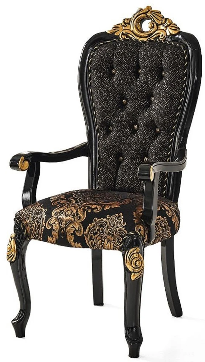 Casa Padrino Luxus Barock Esszimmerstuhl Set Schwarz / Gold - Küchen Stühle 6er Set - Barock Esszimmer Möbel - Edel & Prunkvoll