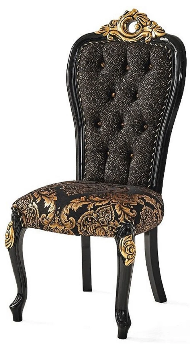 Casa Padrino Luxus Barock Esszimmerstuhl Set Schwarz / Gold - Küchen Stühle 6er Set - Barock Esszimmer Möbel - Edel & Prunkvoll