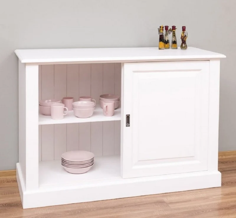 Casa Padrino Landhausstil Sideboard Weiß 135 x 55 x H. 100 cm - Massivholz Schrank mit 2 Schiebetüren - Landhausstil Möbel