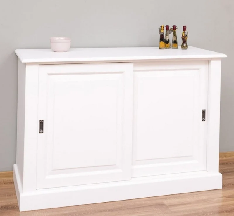 Casa Padrino Landhausstil Sideboard Weiß 135 x 55 x H. 100 cm - Massivholz Schrank mit 2 Schiebetüren - Landhausstil Möbel