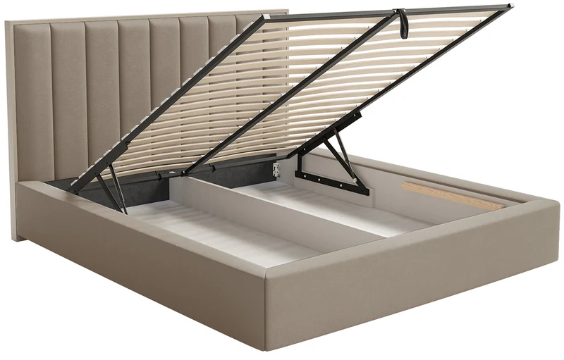 Gepolstertes Bett 160x200 cm Togents mit Stauraum, Metallrahmen, brauner wasserabweisender Samt